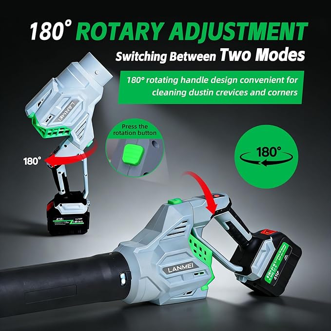 LANMEI Cordless Leaf Blower, 650W High Power Battery with 2x4000mAh Batteries, 250MPH Wind Speed, Lightweight Handheld Leaf Blower for Yard Maintenance, Electric Blower for Leaves, Snow, and Debris