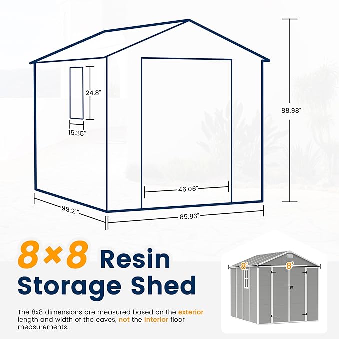 UDPATIO Storage Shed 8 x 8 FT, Resin Outdoor Outside Shed Clearance Sheds with Floor Included Plastic Solitude Cottage Shed She Sheds Buildings Garden Tool Shed with Lockable Door Garbage Gray White