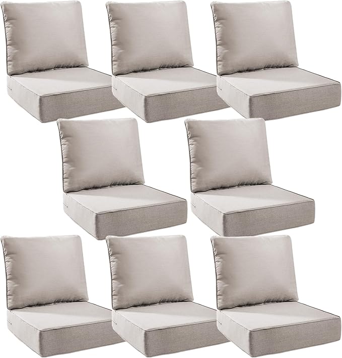 6" Thick Outdoor Cushions 24x24x6, 8-Set Deep Seat Patio Cushions with Removable Cover, Waterproof & Fade Resistant Replacement for Wicker Chair, Loveseat, Sofa - Beige
