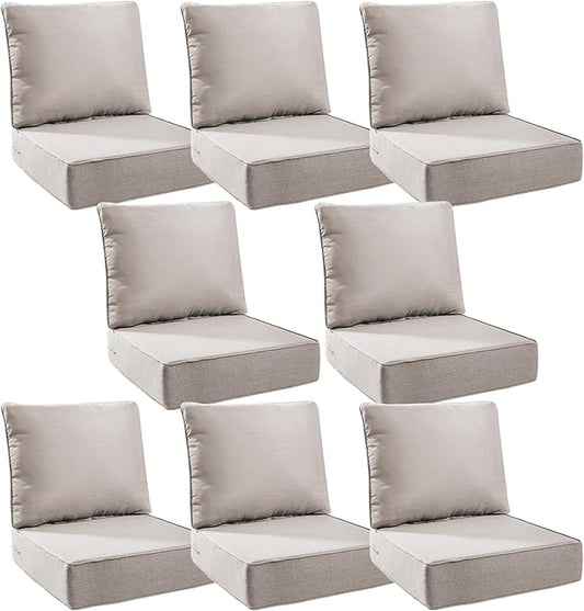 6" Thick Outdoor Cushions 24x24x6, 8-Set Deep Seat Patio Cushions with Removable Cover, Waterproof & Fade Resistant Replacement for Wicker Chair, Loveseat, Sofa - Beige
