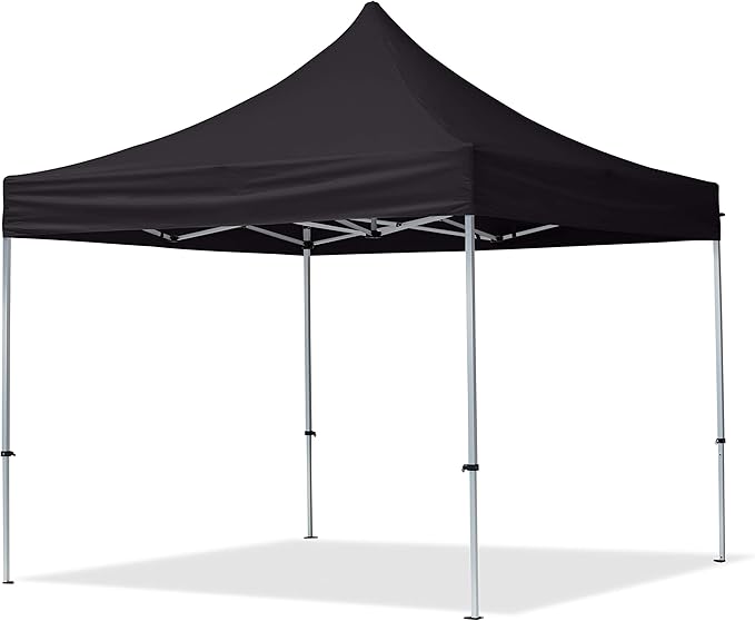 TOOLPORT 10x10 ft PES 700 Pop up Canopy Tent Economy Aluminium 1.3 in., incl. 2 Sidewalls with Panorama Windows, Black