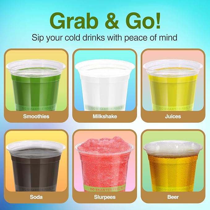 GREEVIRO Eco Compostable Plant-Based Clear Plastic Cups 16oz Thick, Reusable, Disposable Iced Coffee Cups for Smoothies, Beer & Any Beverages for Parties, Weddings & Gatherings (16oz)