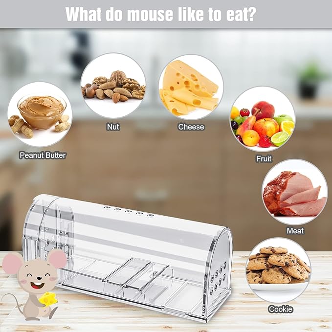 4 Pcs Humane Mouse Traps Indoor for Home, Live Mouse Trap, Reusable Mice Trap Catcher for House & Outdoors