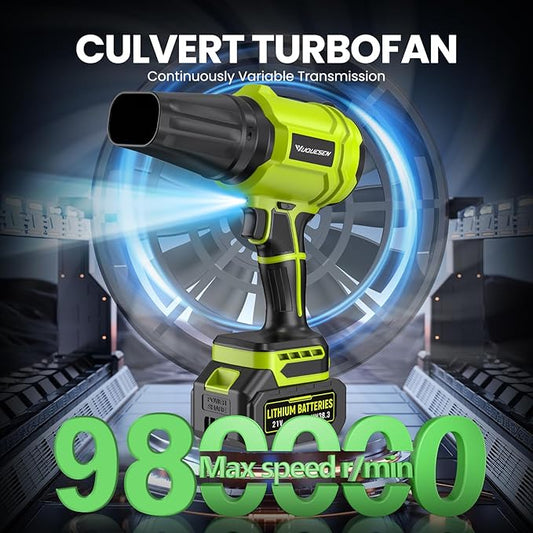 Cordless Leaf Blower, 980,000 RPM Handheld Leaf Blower with 2 X 4.0Ah Batteries & Charger, Lightweight Leaf Blowers for Patio Cleaning, Lawn Care, Leaves, Dust - Light Green