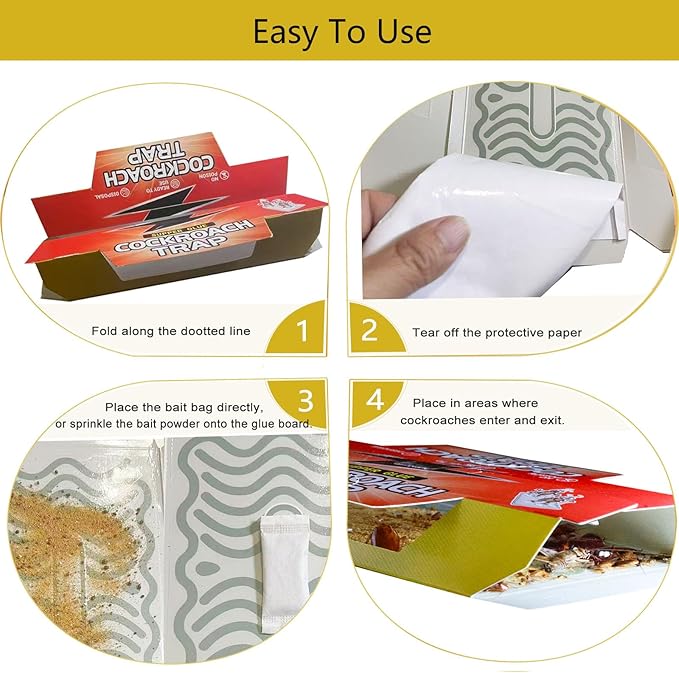 Natural Food Baited Cockroach Glue Boards – Extra Strong Adhesive, Highly Attractive