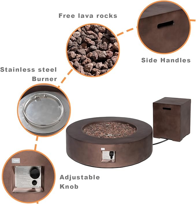 COSIEST 2-Piece Outdoor Propane Firepit Table Set w Tank Table, Certified, 42 inch Dark Fire Table (50,000 BTU) w 16 inches Tank Cover Side Table 20lb for Garden,Pool,Backyard