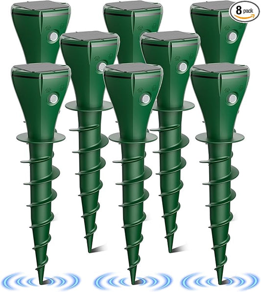 8 Packs Mole Repeller for Lawns，Solar Powered Vole Repellent Ultrasonic Pest Control Stake, Waterproof Sonic Pulse Deterrent for Gopher Vole Snake in Lawn, Garden & Yard