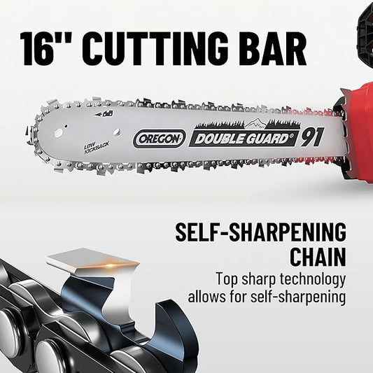 DCK 58V Cordless Chainsaw Electric Brushless Chain Saw, 16 Inch Battery Powered Chainsaw with 4.0Ah Battery and 5A Charger for Wood Cutting, Light Felling, Limbing, Firewood, Pruning (KDCS58161BDM)