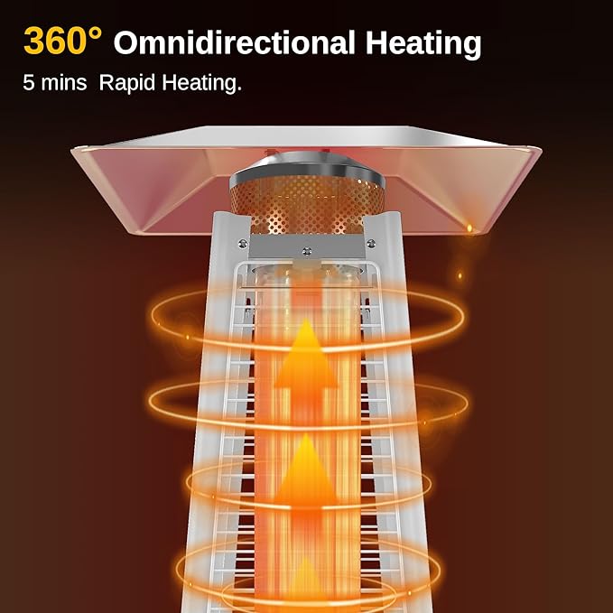 EAST OAK Pyramid Patio Heater, 48,000 BTU Outdoor Heater, Quartz Glass Tube Propane Heater for Commercial & Residential, Triple Protection System With Wheels, 2024 Bronze