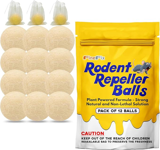 FineFix Moth Balls, 12 Pack Mouse Repellent Balls for Outdoor Use, Natural Rat and Mice Deterrent, Get Rid of Rodents from Garage, RV, Barn, Boat, Garden, and Home