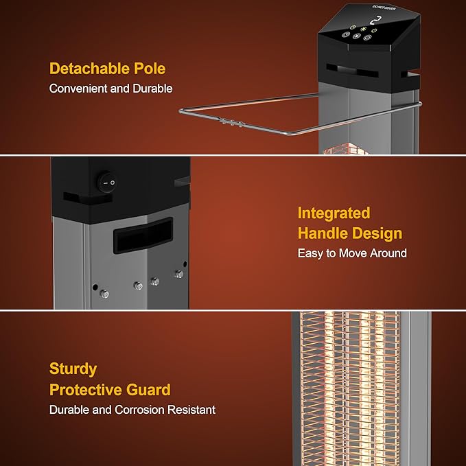 Outdoor Heaters for Patio,1500W Electric Infrared Radiant Heater with Remote,37IN Portable Tower Space Heater with 12H Timer,Tip-over Protection for Garage,Backyard,Porch,Indoor,Silver-white