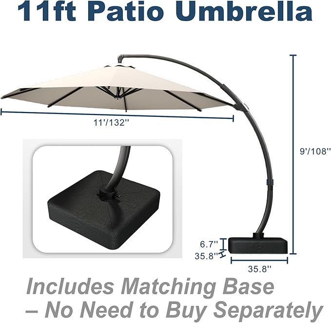Kingdura 7 Piece Patio Dining Set for 6, HDPE Outdoor Table & Chairs with 11ft Cantilever Patio Umbrella, All-Weather Outdoor Furniture Patio Conversation Set for Lawn Pool Backyard, Grey