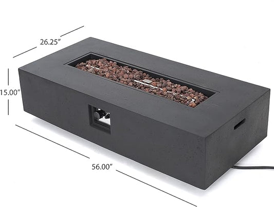 Merax 56" Rectangular MGO Propane Fire Pit Table, 50,000 BTU Outdoor Patio Heater with Modern Concrete Design for Backyard, Deck, Garden (Tank Cover Not Included), Dark Gery