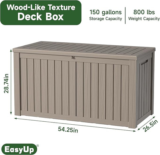EasyUp 180 Gallon Outdoor Storage Box Waterproof, UV Resistant Resin Deck Box with Hydraulic Rod, Reinforced Stability for Patio, Garden, and Pool, Striped Gray
