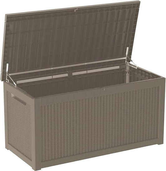 Mersco 320 Gallon Double-Wall Resin Deck Box - Lockable Waterproof Outdoor Storage Box, 1000lbs Capacity & Doubles as Seating for Patio Furniture - Garden Tools, Pool Accessories (Grey)