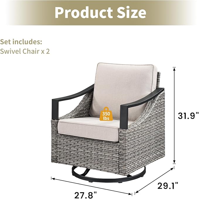 Swivel Outdoor Rocker Patio Chairs - Outdoor Swivel Rocking Chairs Set of 2, Wicker Chair Patio Furniture Sets with Removable Cover Thick Cushions for Porch Balcony Deck Gray/Beige