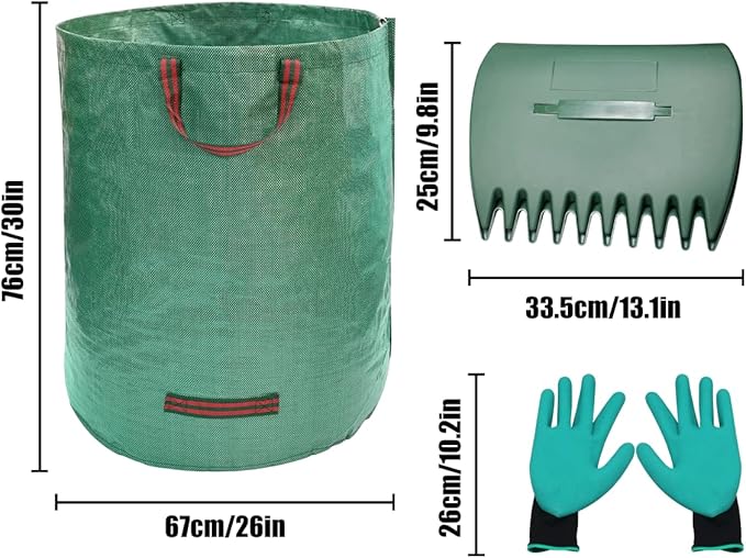 68 Inch Rake for Leaves, Metal Leaf Rake Set with 72 Gallon Leaf Bags,Leaf Scoops Hand Claws, Work Gloves– Complete Yard Tool Kit for Outdoor Garden Lawns Yard Shrub Grass Bush