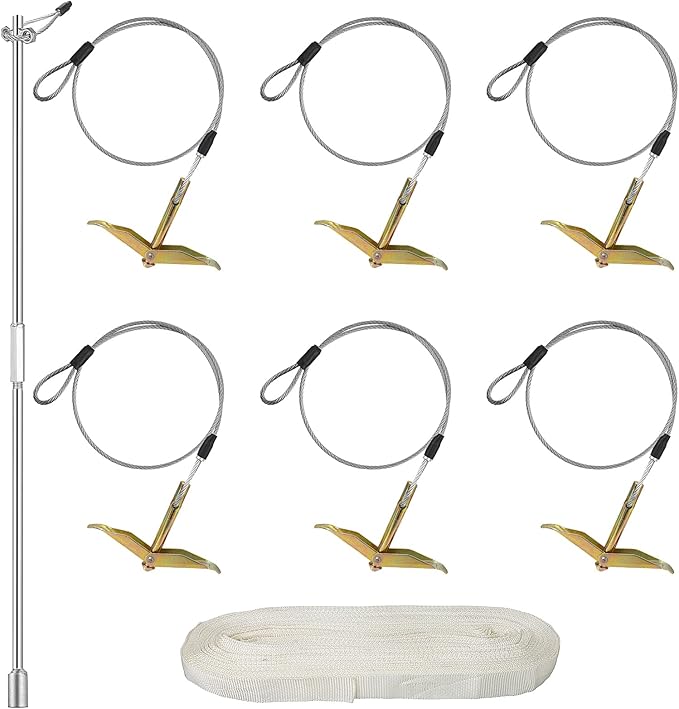 6 Pack Ground Earth Anchors, Easy Hook Anchor with Driving Rod, Earth Anchor Cable Stakes with Webbing for Anchor Tunnel Creenhouse, Large Walk-in Green House, Greenhouse Plastic
