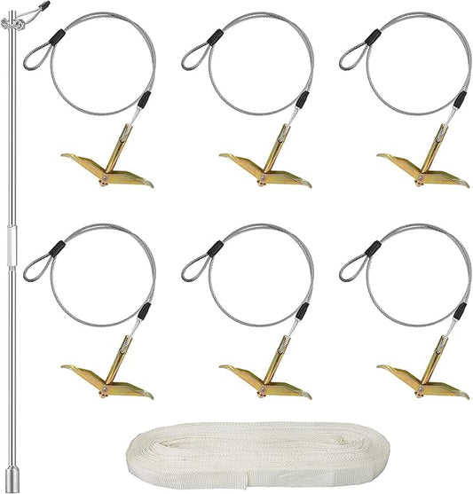 6 Pack Ground Earth Anchors, Easy Hook Anchor with Driving Rod, Earth Anchor Cable Stakes with Webbing for Anchor Tunnel Creenhouse, Large Walk-in Green House, Greenhouse Plastic