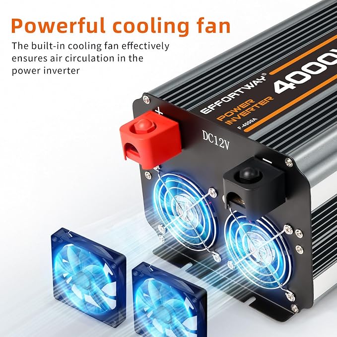 4000w Power Inverter DC 12V to AC 110V/120V Converter with 8000w Peak.Comes with LCD Display, Wireless Controller,4AC outlets 1USB.RV Inverter,Suitable for Camping,and Off-Grid Solar Inverter Systems