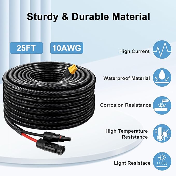 MOOKEERF Solar to XT60 Cable 10AWG 25FT Solar Connector to XT60 Adapter Cable for Solar Panel to Battery RV Portable Power Station Solar Generator - 25 Foot