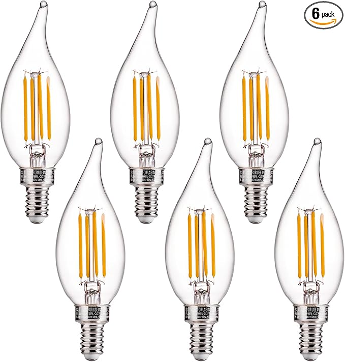 FLSNT LED Candelabra Bulbs, Dimmable CA11 E12 LED Chandelier Light Bulbs, 2700K Soft White, 4W (40W Equivalent), 450LM, 6 Pack UL,CA65 Listed.