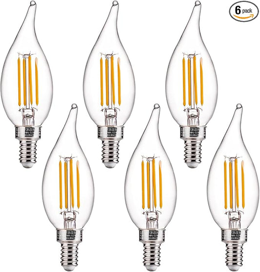 FLSNT LED Candelabra Bulbs, Dimmable CA11 E12 LED Chandelier Light Bulbs, 2700K Soft White, 4W (40W Equivalent), 450LM, 6 Pack UL,CA65 Listed.