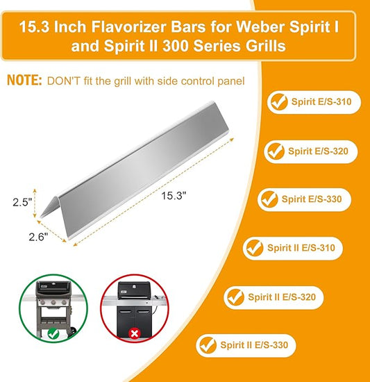 7636 Flavorizer Bars for Weber GS4 Spirit 2 Spirit I 300 Series Spirit E310 S310 E320 S320 Gas Grill with Front Control Knobs,Replacement Part for Weber 67046,5 Pack Stainless Steel Flavor Bars