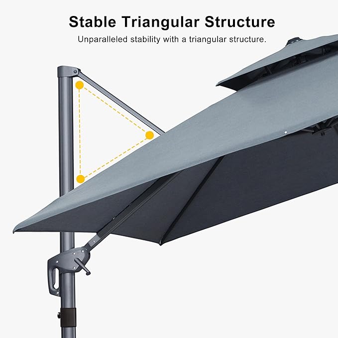 PURPLE LEAF 10 FT Cantilever Umbrella Outdoor Patio Umbrella, Large Offset Square Umbrella, Windproof Heavy Duty Hanging Outside for Patio, Mist Grey