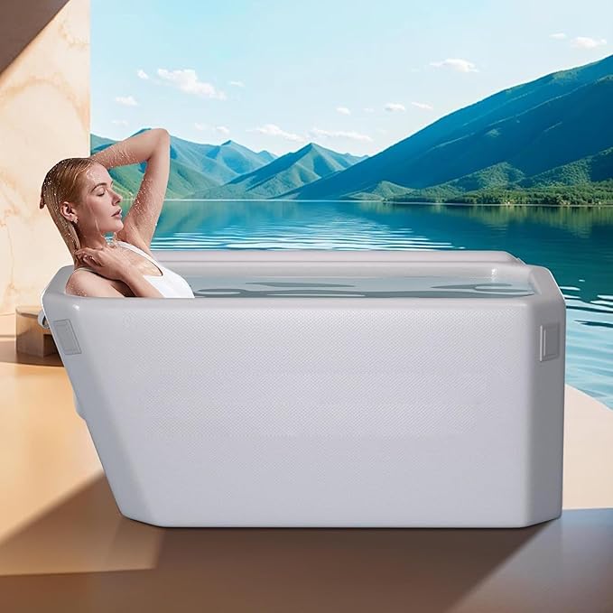 DEEPTIME Angled Portable Ice Bath Tub (Gray) | For Athletes Fitness Recovery, Outdoor Ice Bath Tub, Chiller Compatible