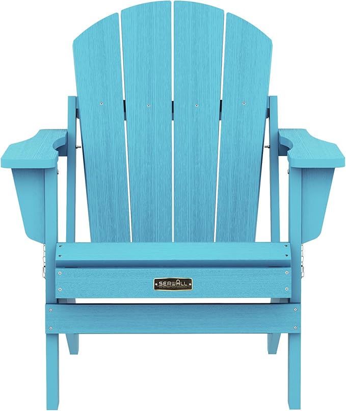 SERWALL Folding Adirondack Chair Weather Resistant Patio Chair Outdoor Chairs Painted Adirondack Chairs Set of 2 - Aruba Blue