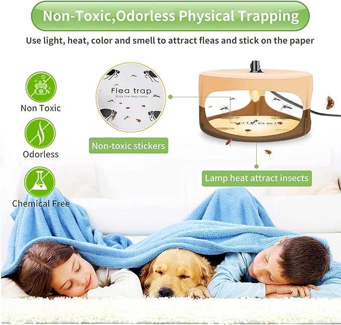 Flea Traps for Inside Your Home,New Bed Bug Trap with Light Refills and Sticky Pads,Electronic Fly Gnat Traps Indoor,Sticky Flea Bombs for Home Indoor(Beige, 2 Pack)
