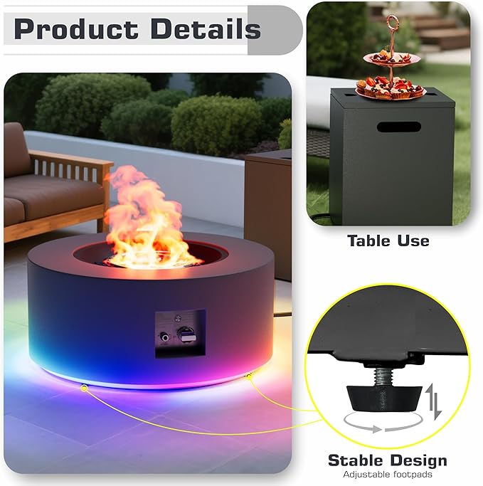 Outdoor Fire Pit Table Propane Gas Fire pits & Outdoor Fireplaces 30'' Round Firepit Table, 50,000 BTU Fire Table for Patio Set, Dark Grey