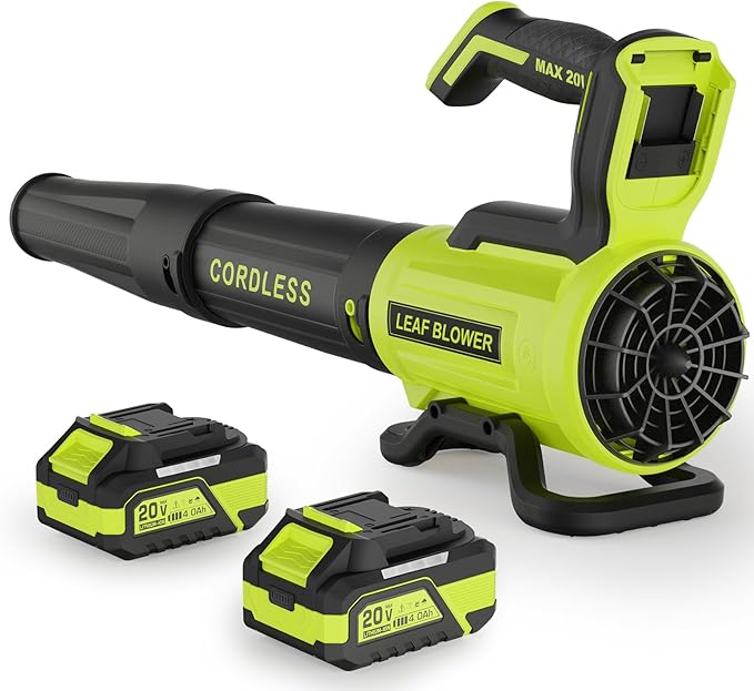Leaf Blower Cordless with 2× 4.0Ah Batteries and Charger, 560CFM & 180MPH Lightweight Leaf Blower, 2 Speed Electronic Control, 20V Electric Blower for Driveway, Lawn & Yard Care