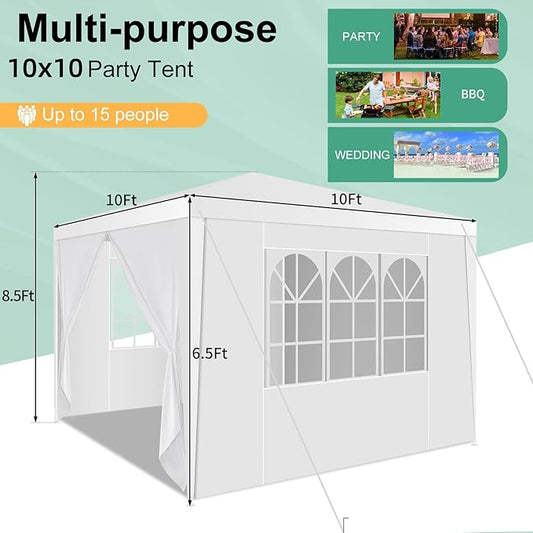 HOTEEL 10x10 Outdoor White Tents for Parties with Removable Sidewalls, Waterproof & Windproof Heavy Duty Canopy Tent for Gazebo Wedding Events BBQ Upgrade 2.1