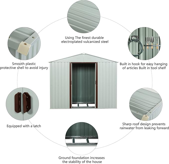 Favfurish 6 x 5 FT Outdoor Storage Shed Heavy Duty Metal-Shed with Punched Vents, Sliding Doors & Padlock,Large Waterproof Tool Sheds for Garden,Backyard,Lawn,Easy Assembly,White