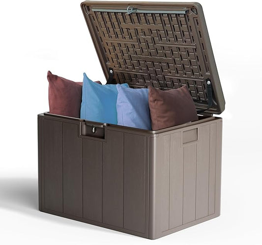 40 Gallon All-Weather Deck Box, Lockable Waterproof Resin Storage with UV Resistance for Patio Furniture, Garden Tools, Pool Accessories (Brown)