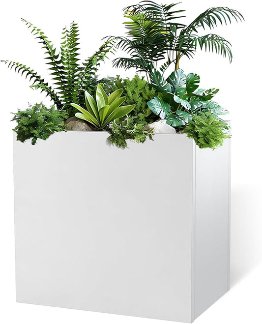 White Metal Planter Box 30" x 12" x 24" for Outdoor Plants Galvanized Steel Outdoor Planter Spliced Rectangular Flower Box with Partitions for Outside,Indoor,Garden (White, 30 * 12 * 24)