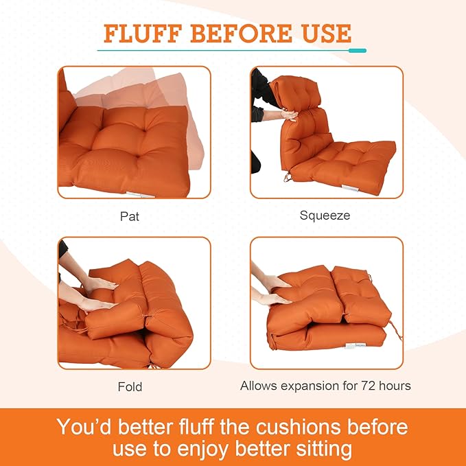 EAGLE PEAK Tufted Outdoor/Indoor High Back Patio Chair Cushions, Set of 4, 46'' x 22'', Burnt Orange