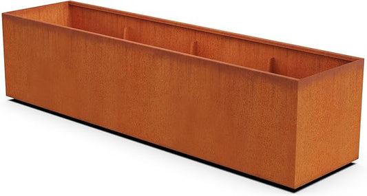 Plantercraft Large Rectangular Planters for Outdoor Plants – 96x24x24 Inch Corten Steel Planter Box | Extra Large Outdoor Planters for Garden, Patio & Commercial Landscapes | Fully Assembled