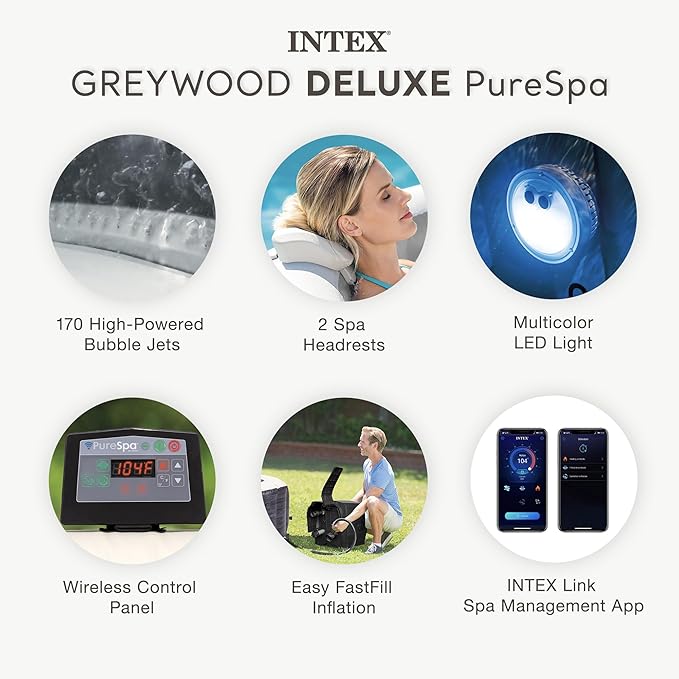 INTEX PureSpa Plus Greywood 6 Person Inflatable 85" Round Hot Tub Bubble Jet Spa and Easy Set Type S1 Replacement Filter Pump Cartridges (6 Pack)