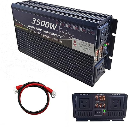 3500W Power Inverter 12V DC to 110V AC Converter with LED Display Dual AC Outlets Dual Fans Radiating for RV, Camp, Boat and Home Emergency Portable Pure Sine Wave Inverter (LED Screen, 3500W 12V)