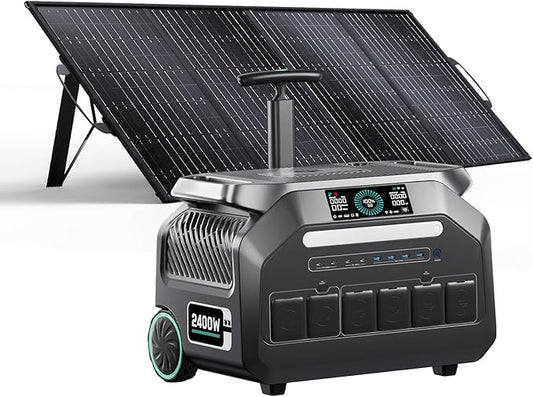 IEE 2400W Solar Generator(2025 New),2048Wh Portable Power Station P2400 With 200W Solar Panel, 4 * 2400w AC Output (5000W Surge),LiFePO4 Battery Power Station for Home Backup, Power Outage, Camping