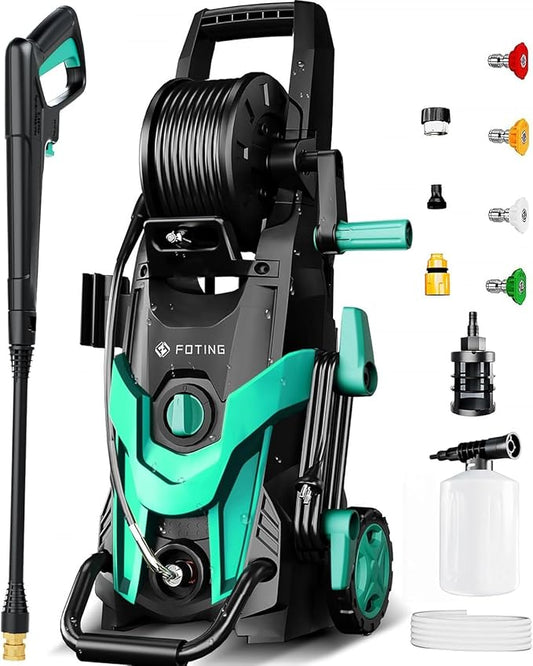 2025Upgraded Pressure Washer 4500PSI with 4 Quick Connect Nozzles,Inlet Hose & Filter, Foam Cannon for Cars/Fences/Driveways/Patios/Home Cleaning,Blue