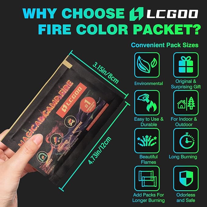 Fire Color Changing Packets Fire Pit - Last Longer Magical Color Flames for Campfires, Bonfire, Fire Pit & Outdoor Fireplaces - Camping Essentials Accessories Christmas Decorations Gift for Kids