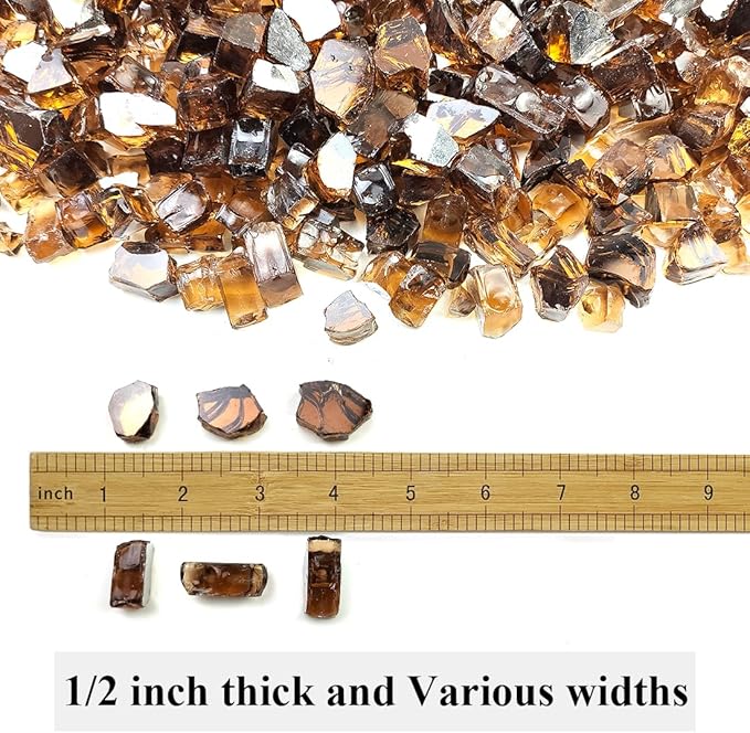 Fire Glass for Propane Fire Pit, 1/2 Inch High Reflective Fireplace Glass Rocks for Fire Pit Table, Fire Pit Glass Rocks for Outdoor Fire Table and Landscaping, 5 lbs, Copper Reflective