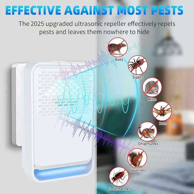 2026 New Mouse Repellent Ultrasonic Plug-in, Pest Repeller Indoor Control for Rodent, Mouse, Mice, Bat, Roach, Spider, 3-in-1 Electronic Repellent Devices for House, Kitchen, Garage, Attic, 6Pack