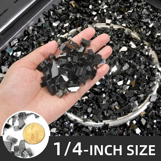 20 Pounds Fire Glass 1/4 Inch High Reflective Tempered Firepit Glass Rocks for Fireplace, Fire Pit Table, Fire Bowl and Landscaping (Onyx Black)