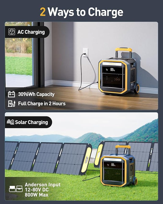 VTOMAN FlashSpeed Pro 3600 Portable Power Station, 3600W 2816Wh Solar Generator with 2Hr Fast Charge, UPS Home Backup & Outdoor Power for Camping, RV, Power Outage, Emergencies (with Wheels)