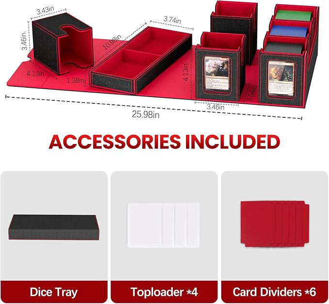 Card Deck Box for MTG with Commander Display, 7 In 1 Card Storage Box Fits 600+ Double-sleeved Cards, Removable MTG Deck Case Fit for TCG/Sports/Baseball Cards with Dice Tray